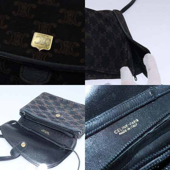 CELINE Macadam Canvas Shoulder Bag Gold Black - Picture 11 of 13